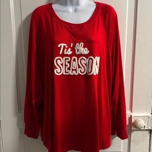 Red 'Tis the Season Holiday Long Sleeve Top/ PJ Top Size 3X